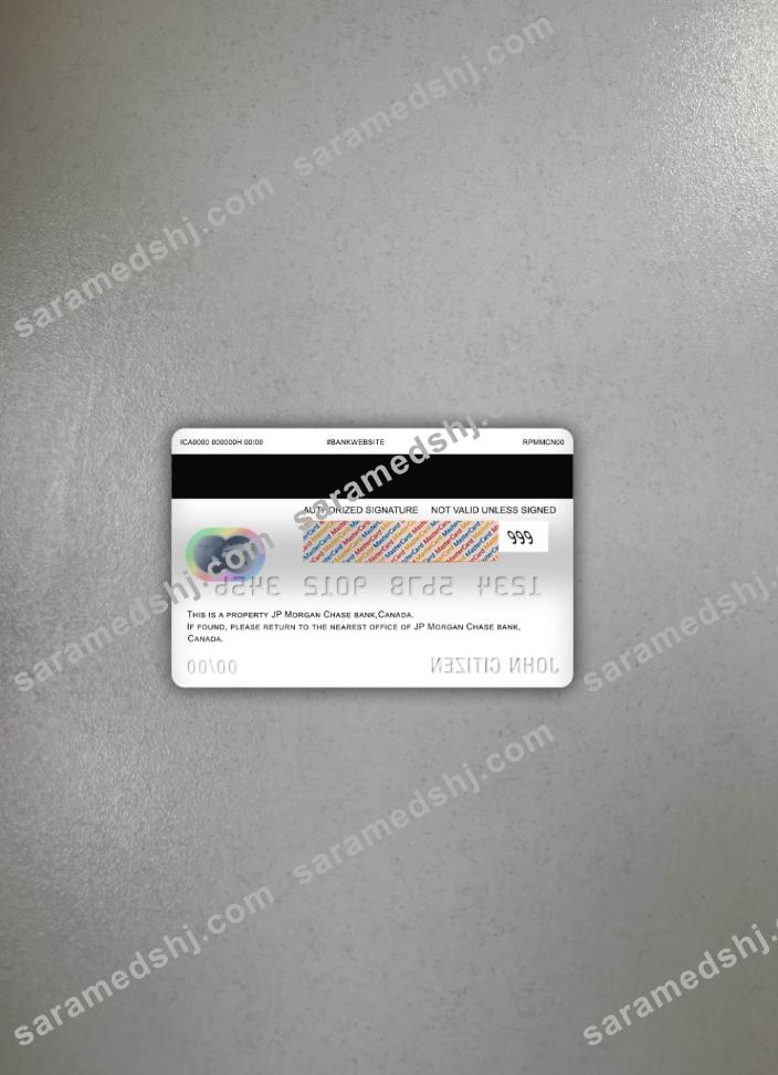 Canada JP Morgan chase bank master debit card photolook back